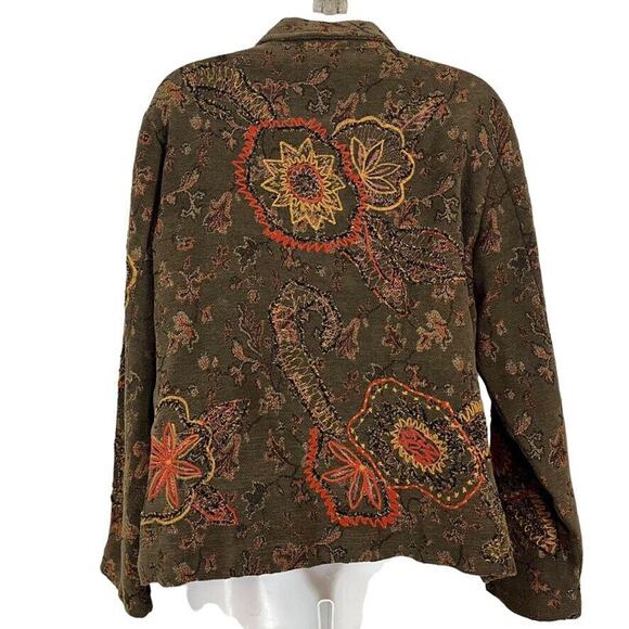 Coldwater Creek Womens Olive Orange Embroidered Mixed Media Jacket Blazer sz M - Picture 7 of 16